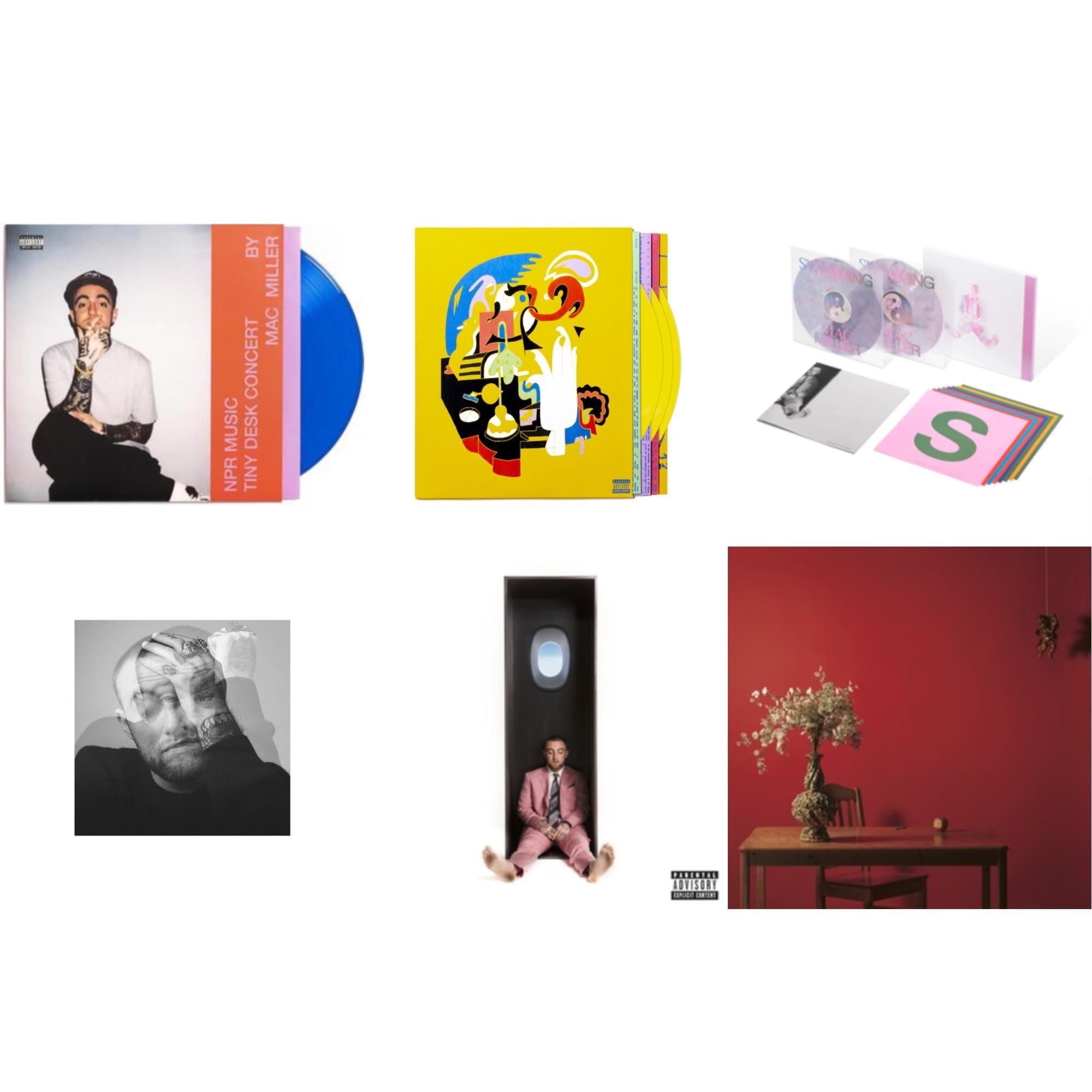 Mac Miller - Npr Music Tiny Desk Concert (Translucent Blue LP Vinyl/B-Side Etching/Insert) & Swimming (5 Year) (2LP/Milky Clear/Hot Pink/Sky Blue Marble Vinyl) & Faces (3LP/Yellow Vinyl) & Swimming (X) & Circles (2LP/Clear Vinyl) & Watching Movies