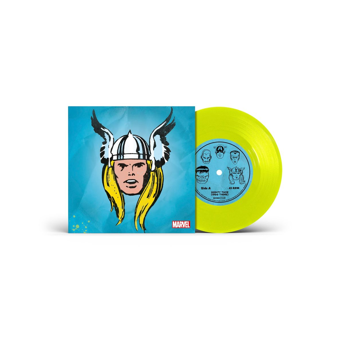 Marvel Chorus – Merry Marvel Marching Society (1966 Theme, Mighty Thor Translucent Yellow 7" Vinyl) Vinyl Record