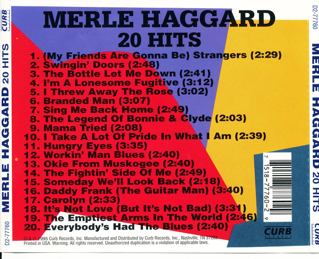 Merle Haggard – 20 Hits Music CD