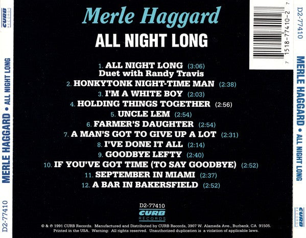 Merle Haggard – All Night Long Music CD