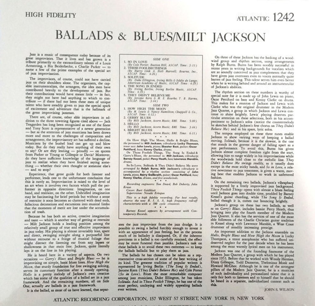 Milt Jackson – Ballads & Blues (LP Vinyl) Vinyl Record