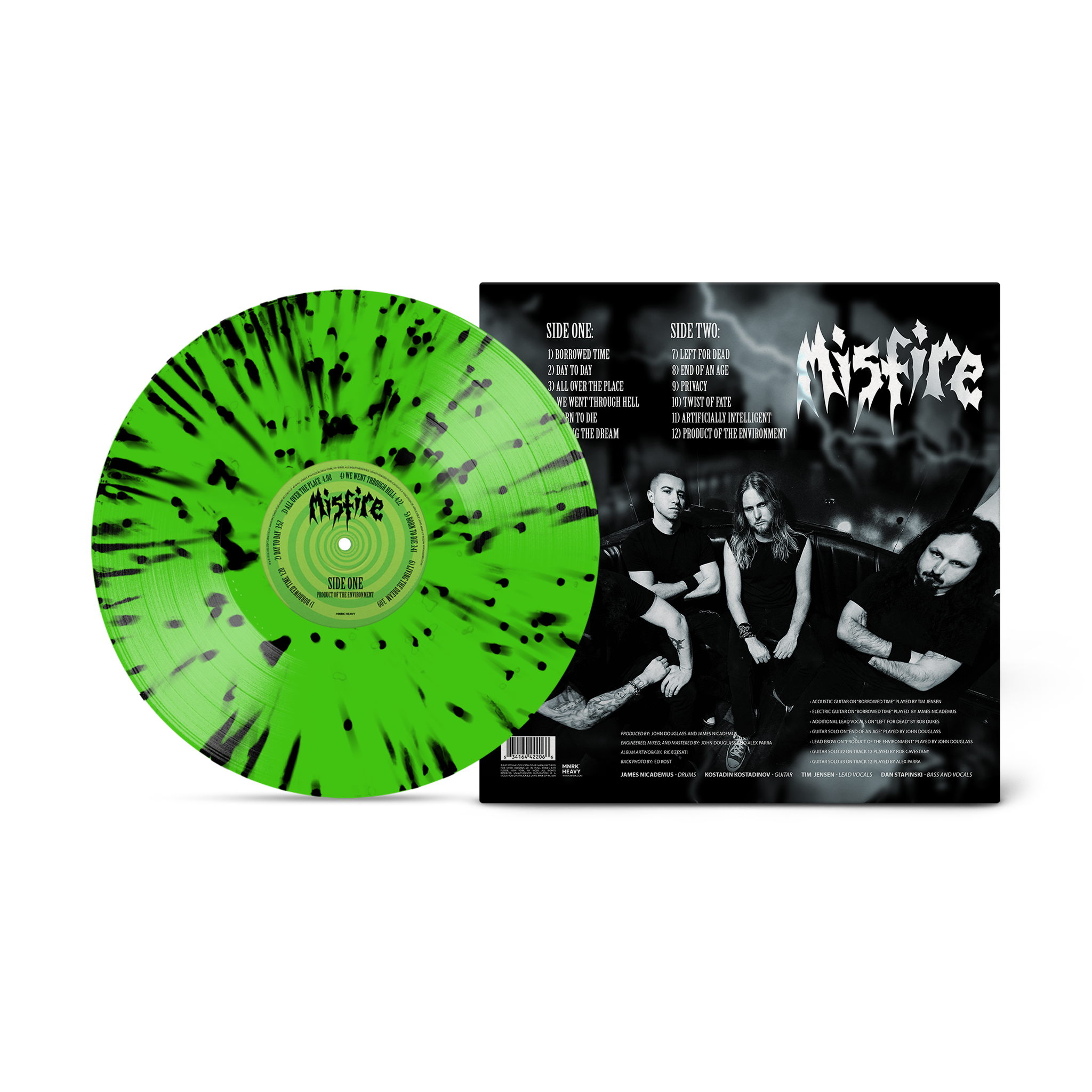 Misfire - Product Of The Environment Neon Green with Black Splatter Vinyl Record