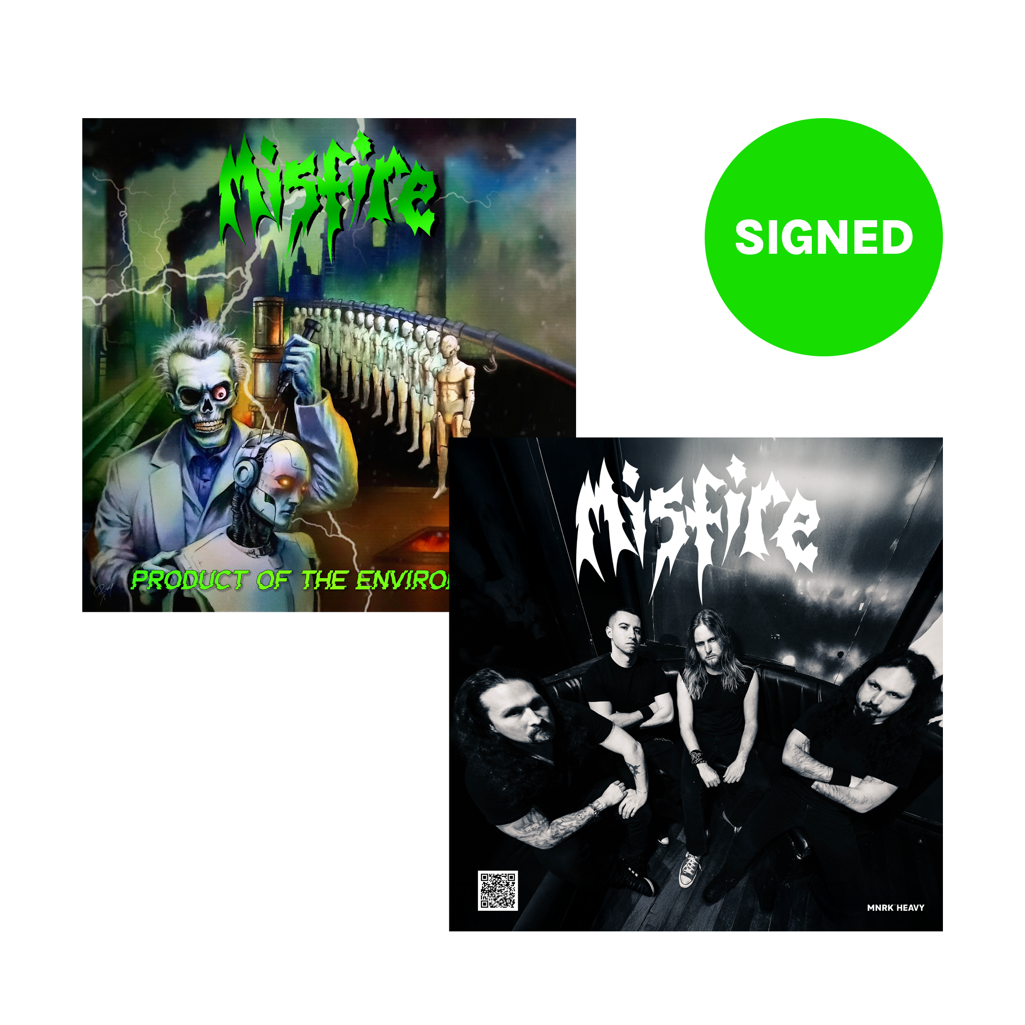 Misfire - Product Of The Environment Neon Green with Black Splatter Vinyl Record