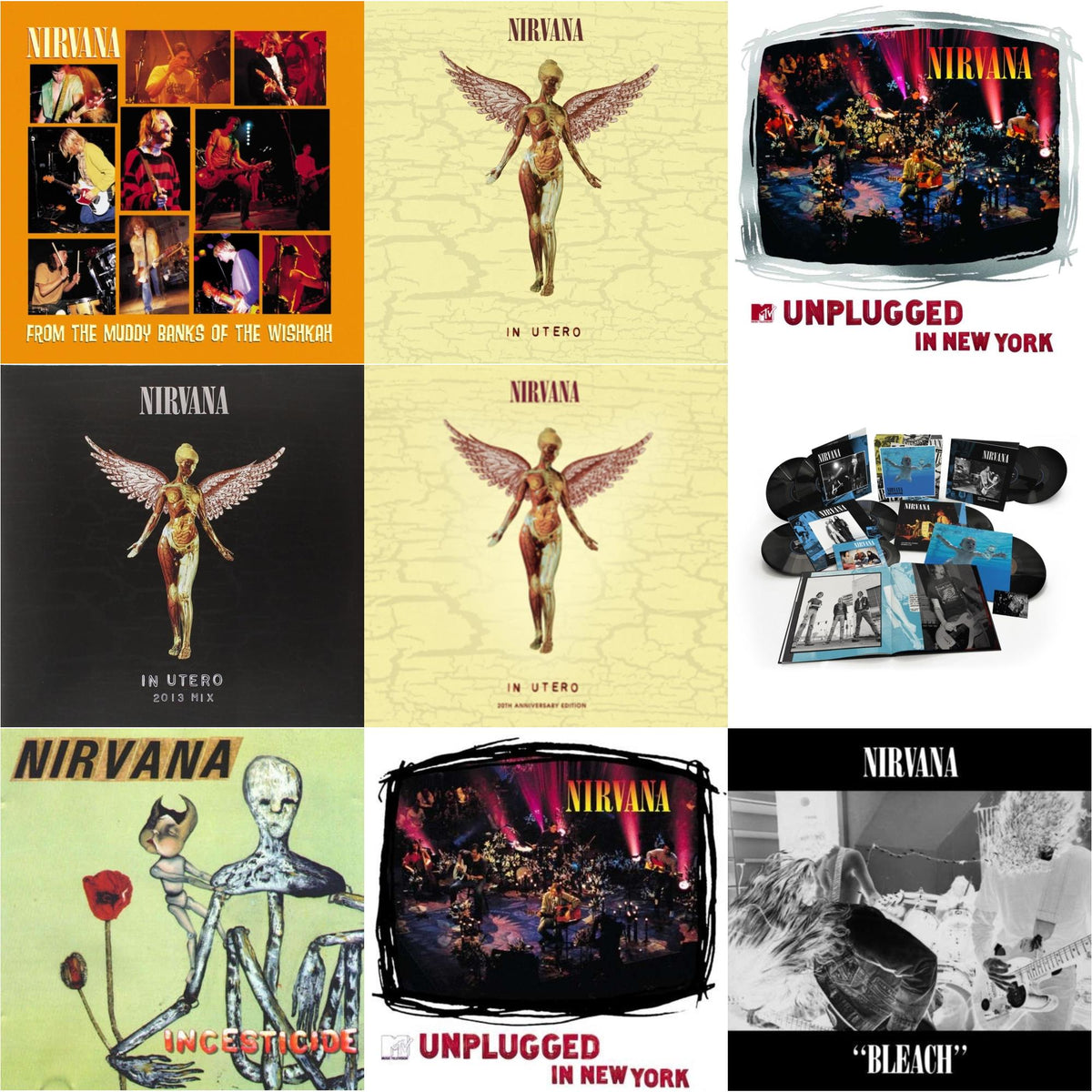 Nirvana - Bleach & Nevermind (30Th Anniversary/Super Deluxe/8LP/7Inch) & In Utero (30Th Anniversary) (LP/10 Inch) & Incesticide (20Th Anniversary 45RPM Edition) & In Utero & In Utero: 2013 Mix (2LP) & Mtv Unplugged In New York (2 LP) & Unplugged In