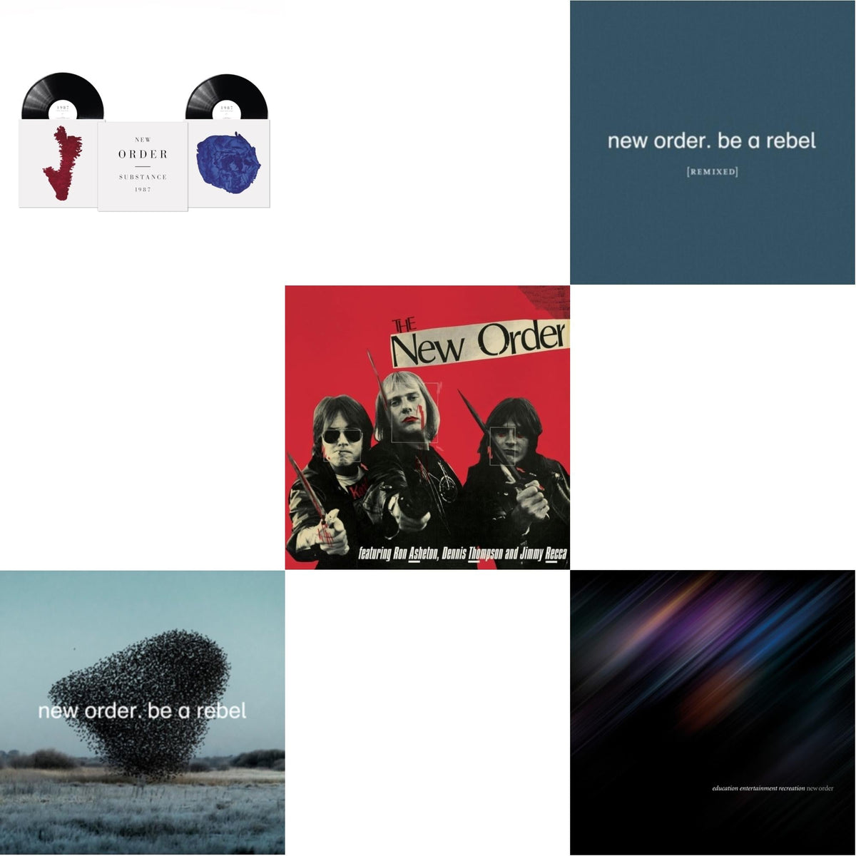 Education Entertainment Recreation (Live) & Substance (2023 Reissue) (2LP) & Be A Rebel Ep & Be A Rebel Remixed (Limited Edition/Clear LP Vinyl) & New Order (Marble LP Vinyl)