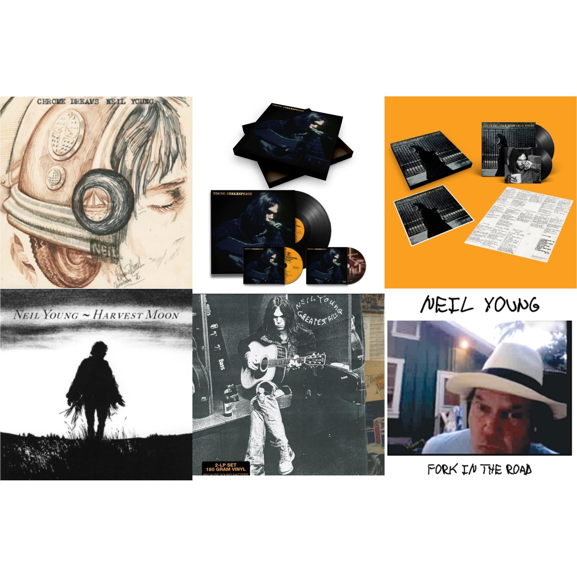 Chrome Dreams (2LP) & Young Shakespeare (Deluxe) & After The Gold Rush (50Th Anniv Ed) & Harvest Moon (2LP) & Greatest Hits & Fork In The Road (140G)