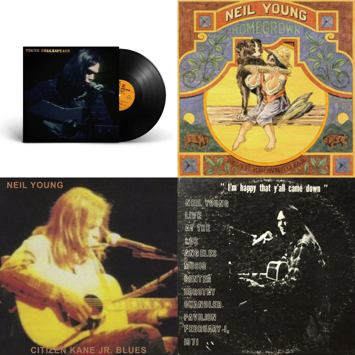 Neil Young - Citizen Kane Jr. Blues 1974 (Live At The Bottom Line) & Dorothy Chandler Pavilion 1971 & Young Shakespeare & Homegrown - LP Vinyl Bundle