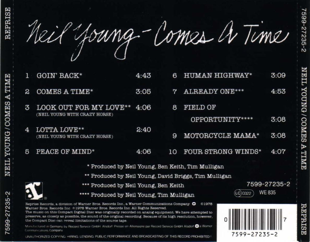 Neil Young – Comes a Time Music CD