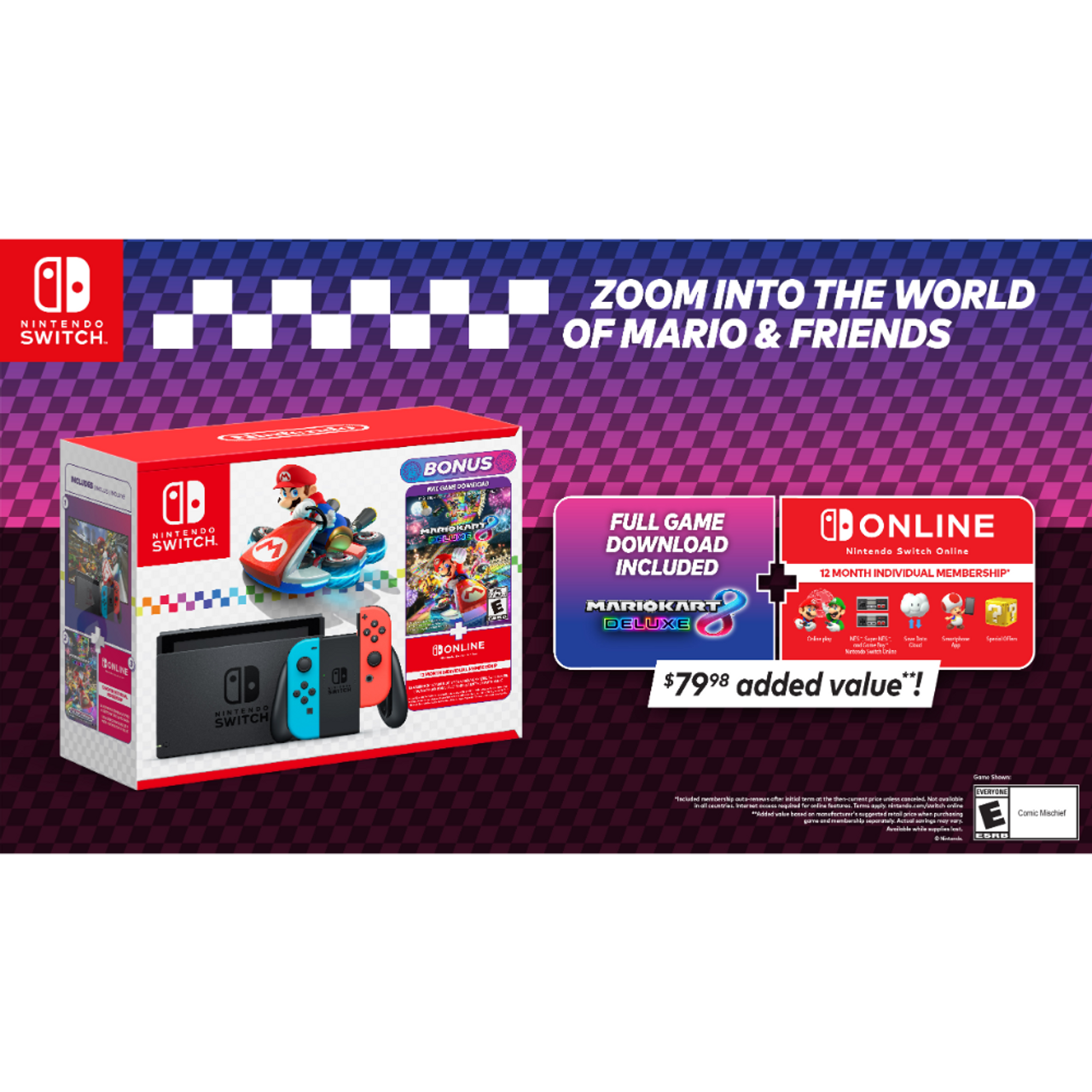 Nintendo - Switch Console Neon Red & Blue - Mario Kart 8 Deluxe Bundle (2024)