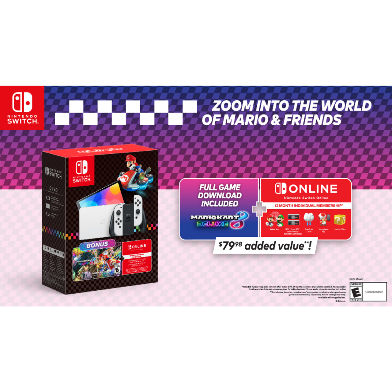Nintendo - Switch Console Neon Red & Blue: OLED Model - Mario Kart 8 Deluxe Bundle (2024)