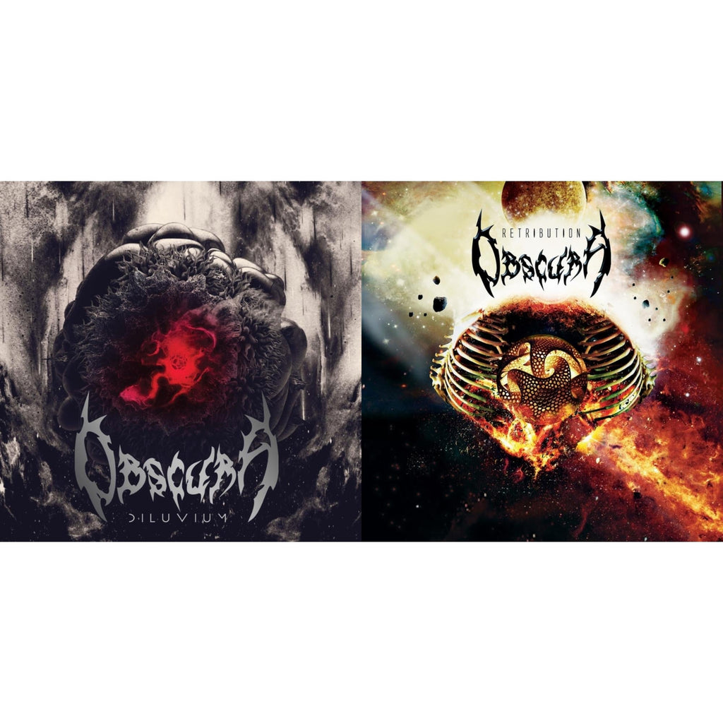 Retribution (Bone White, Red & Olive Green Merge W/ Bone White, Red & Olive Green Splatter LP Vinyl) & Diluvium (Red, Silver & Grimace Purple Merge   W/ Blood Red, Silver & Deep Purple Splatter LP Vinyl)