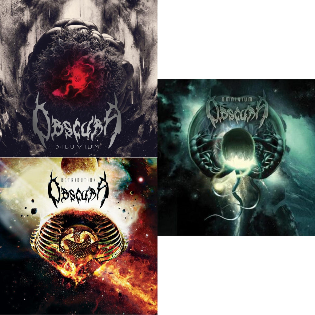 Retribution (Bone White, Red & Olive Green Merge W/ Bone White, Red & Olive Green Splatter LP Vinyl) & Omnivium (Tri Color Merge W/ Splatter Vinyl/2LP) & Diluvium (Red, Silver & Grimace Purple Merge   W/ Blood Red, Silver & Deep Purple Splatter LP Vinyl)