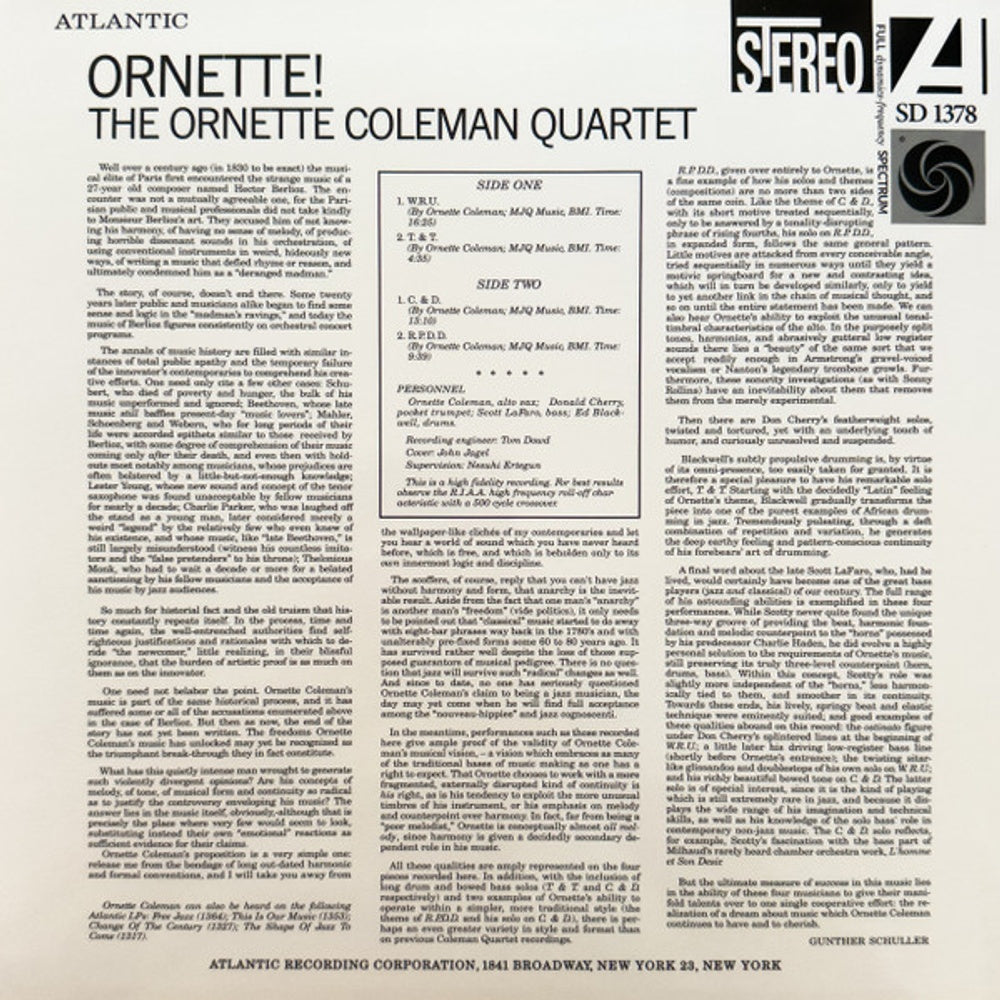 Ornette Coleman – Ornette! (LP Vinyl) Vinyl Record