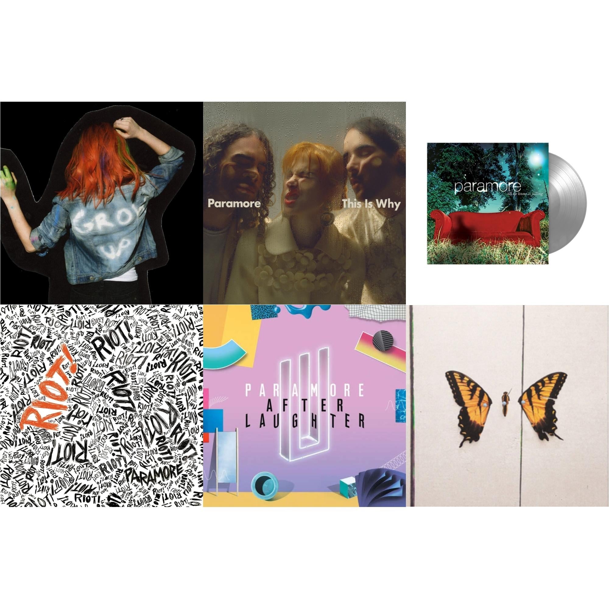 Paramore (2LP) & This Is Why & All We Know Is Falling (Silver LP Vinyl) & Riot! (Fbr 25Th Anniversary Edtion/Silver LP Vinyl) & After Laughter (Black & White Marble LP Vinyl/Dl Card) (I) & Brand New Eyes