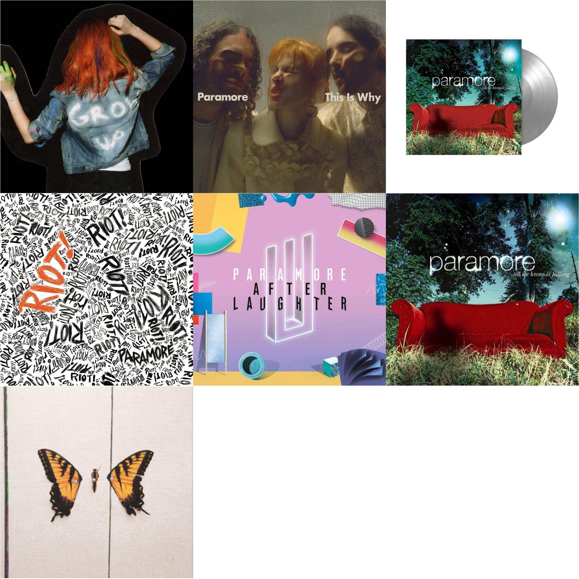 Paramore - Paramore (2LP) & This Is Why & All We Know Is Falling (Silver LP Vinyl) & Riot! (Fbr 25Th Anniversary Edtion/Silver LP Vinyl) & After Laughter (Black & White Marble LP Vinyl/Dl Card) (I) & All We Know Is Falling & Brand New Eyes