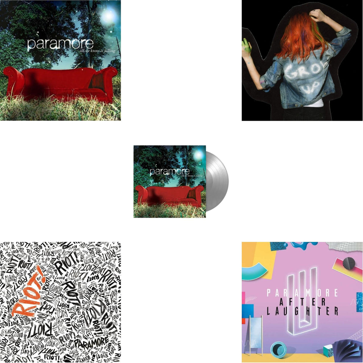 Paramore (2LP) & All We Know Is Falling (Silver LP Vinyl) & Riot! (Fbr 25Th Anniversary Edtion/Silver LP Vinyl) & After Laughter (Black & White Marble LP Vinyl/Dl Card) (I) & All We Know Is Falling