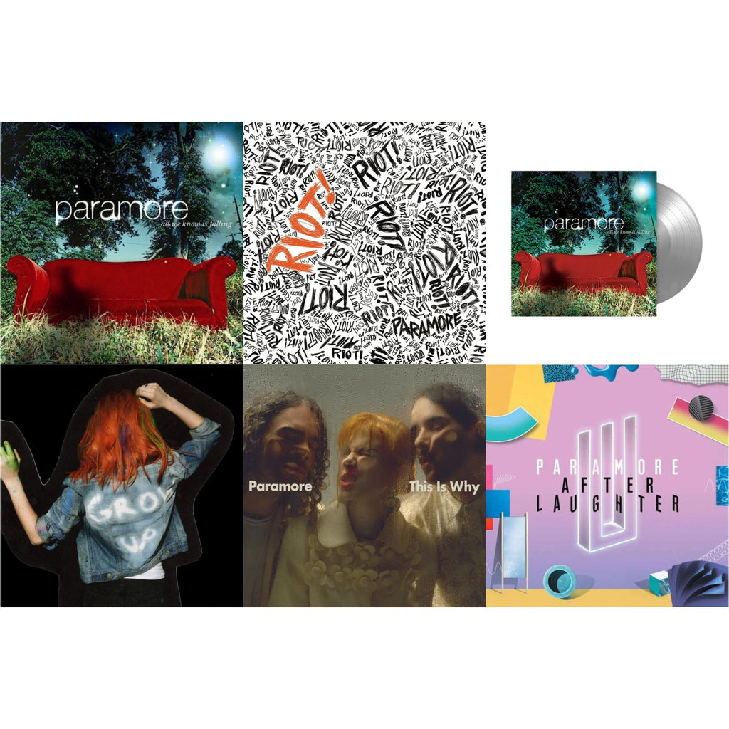Paramore - Paramore (2LP) & This Is Why & All We Know Is Falling (Silver LP Vinyl) & Riot! (Fbr 25Th Anniversary Edtion/Silver LP Vinyl) & After Laughter (Black & White Marble LP Vinyl/Dl Card) (I) & All We Know Is Falling