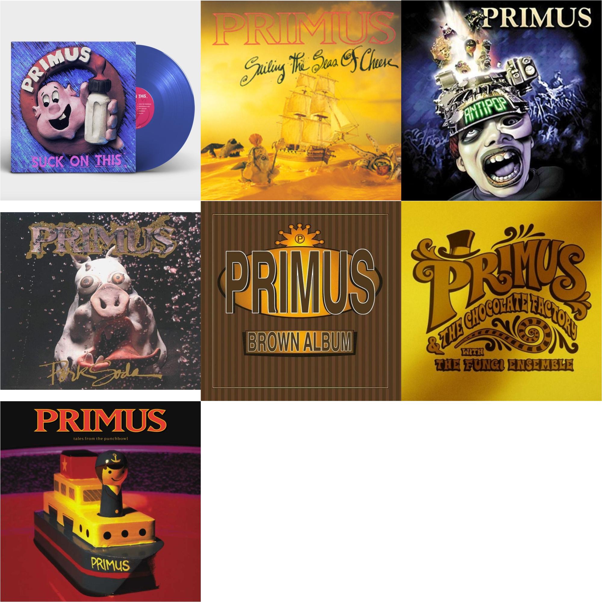 Suck On This (Cobalt Blue LP Vinyl/Remastered/Reissue) & Sailing Seas Of Cheese & Pork Soda (2LP) & Brown Album (2LP) & Antipop (2 LP) & Tales From The Punchbowl (2LP) & Primus & The Chocolate Factory With The Fungi Ensemble (Gold LP Vinyl)