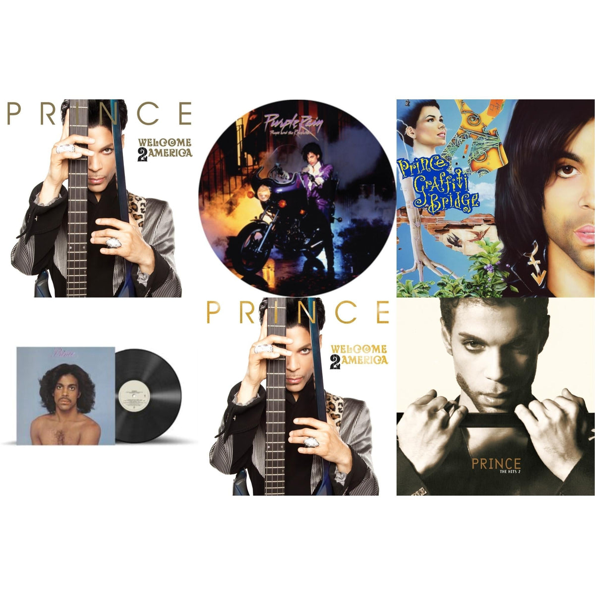 Purple Rain Ost (Picture Disc) & Welcome 2 America (2LP) & Prince (X) & Welcome 2 America (Deluxe/2LP/CD/Blu-Ray) & Hits 2 (X) (2LP) & Music From Graffiti Bridge (X) (2LP)
