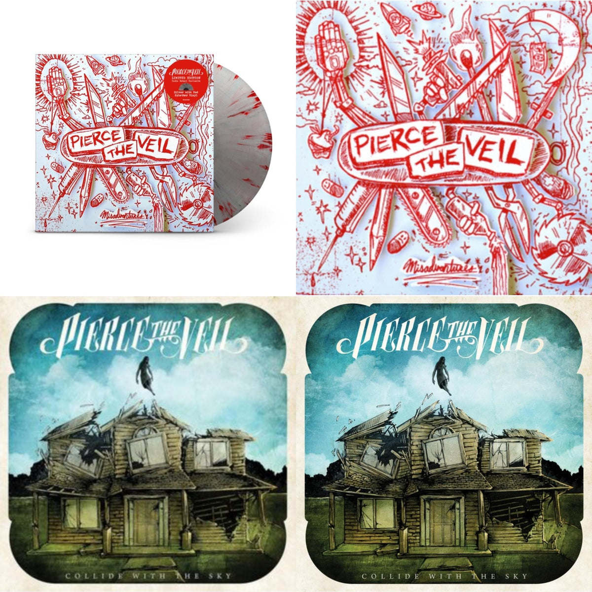 Pierce The Veil - Misadventures (Silver With Red Splatter LP Vinyl) & Misadventures & Collide With The Sky & Collide With The Sky (Sea Blue LP Vinyl)