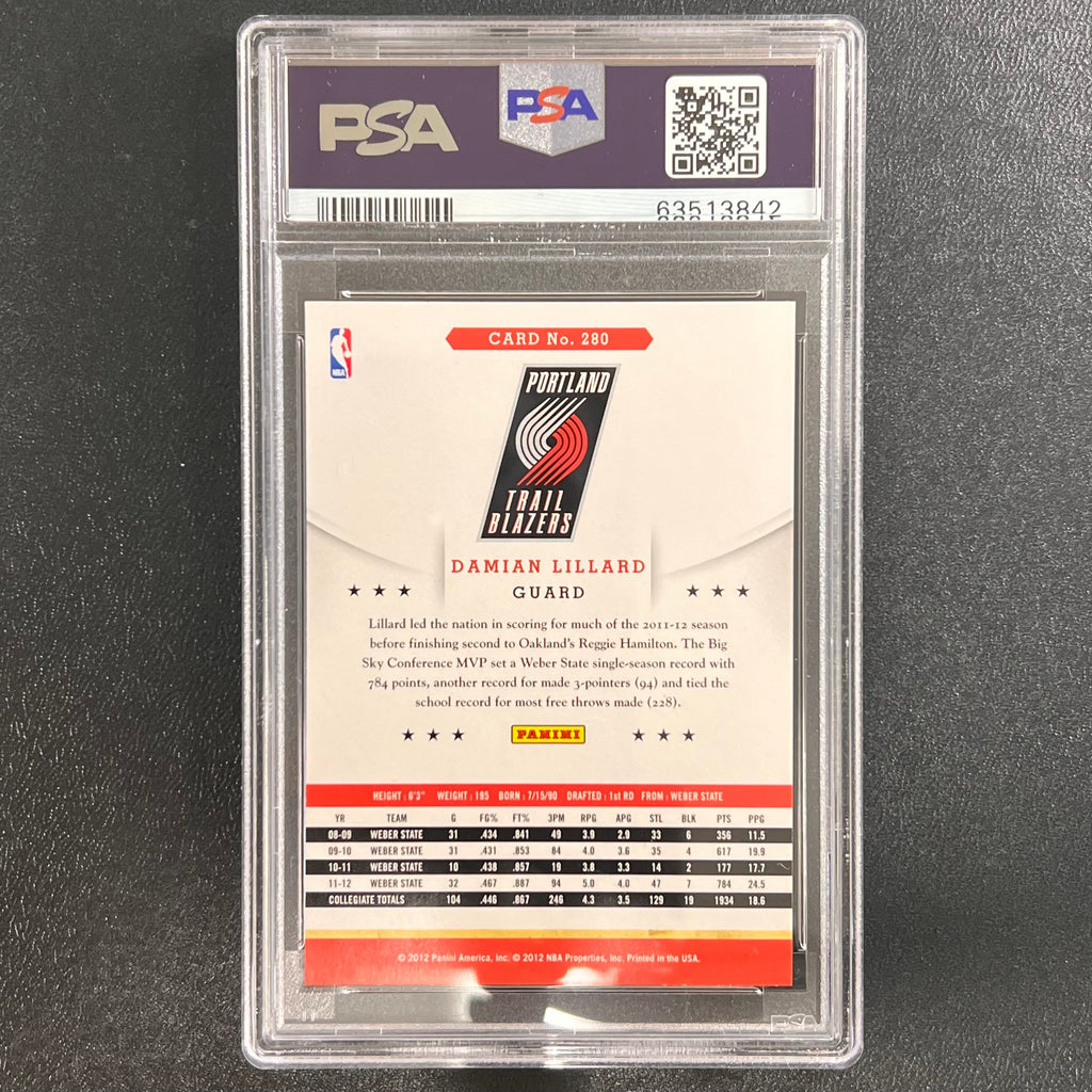 2012 NBA Hoops #280 Damian Lillard Signed Rookie Card AUTO 10 PSA Slabbed Blazers