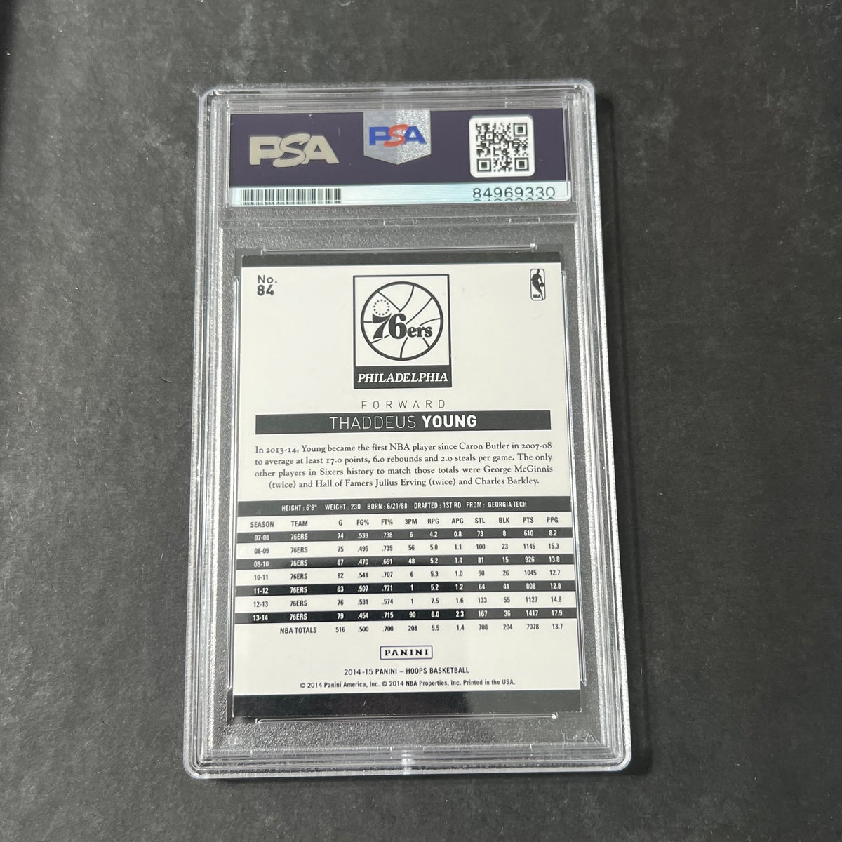 2014-15 Panini NBA Hoops #84 Thaddeus Young Signed Card AUTO PSA/DNA Slabbed Sixers