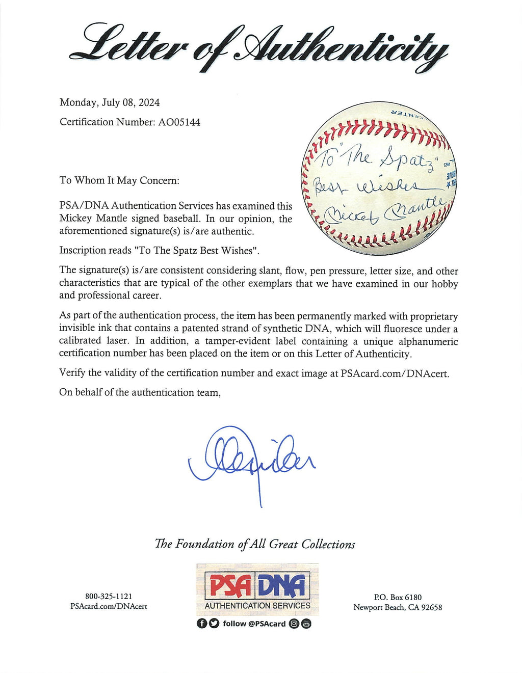 Mickey Mantle signed baseball PSA MINT 9 Autographed Yankees
