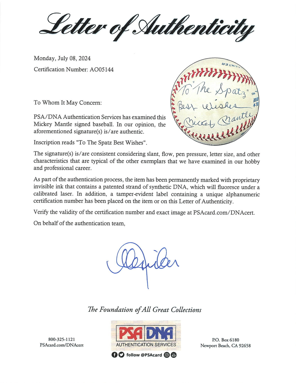 Mickey Mantle signed baseball PSA MINT 9 Autographed Yankees