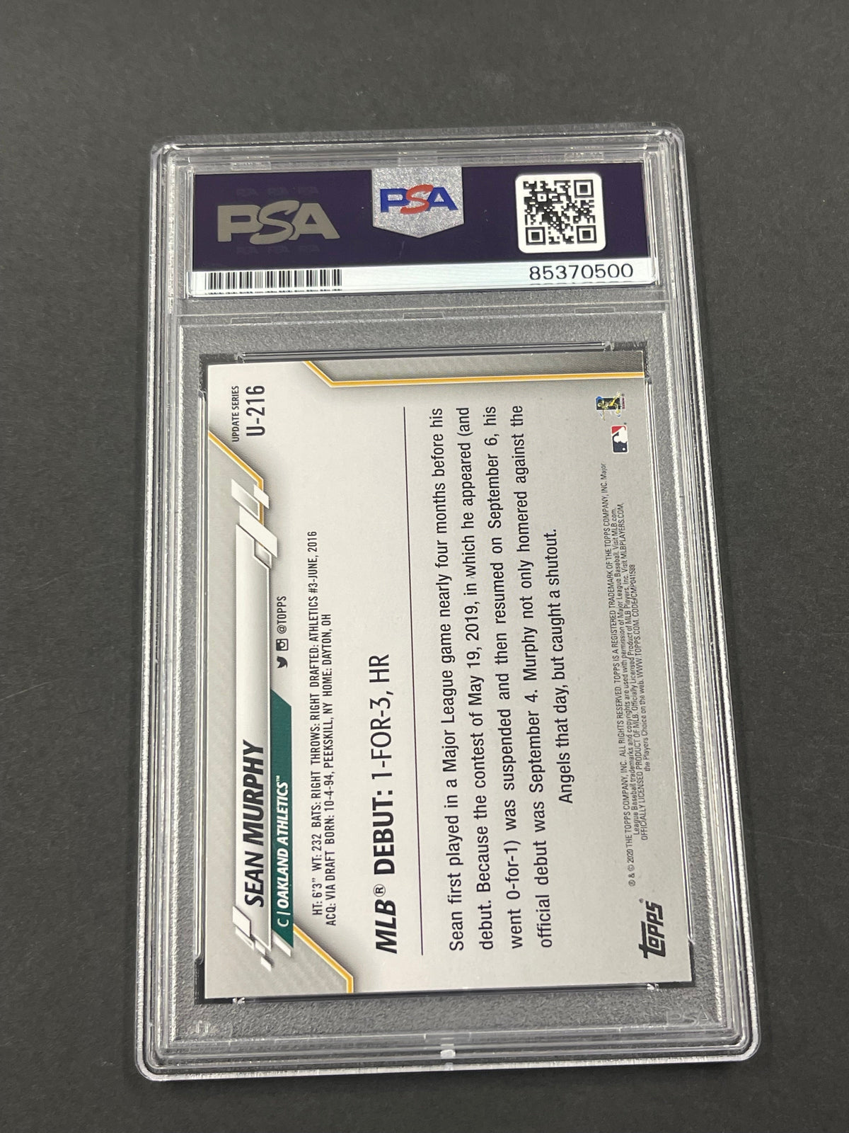 2020 Topps #U-126 Sean Murphy signed Card AUTO PSA/DNA Slabbed Oakland Athletics
