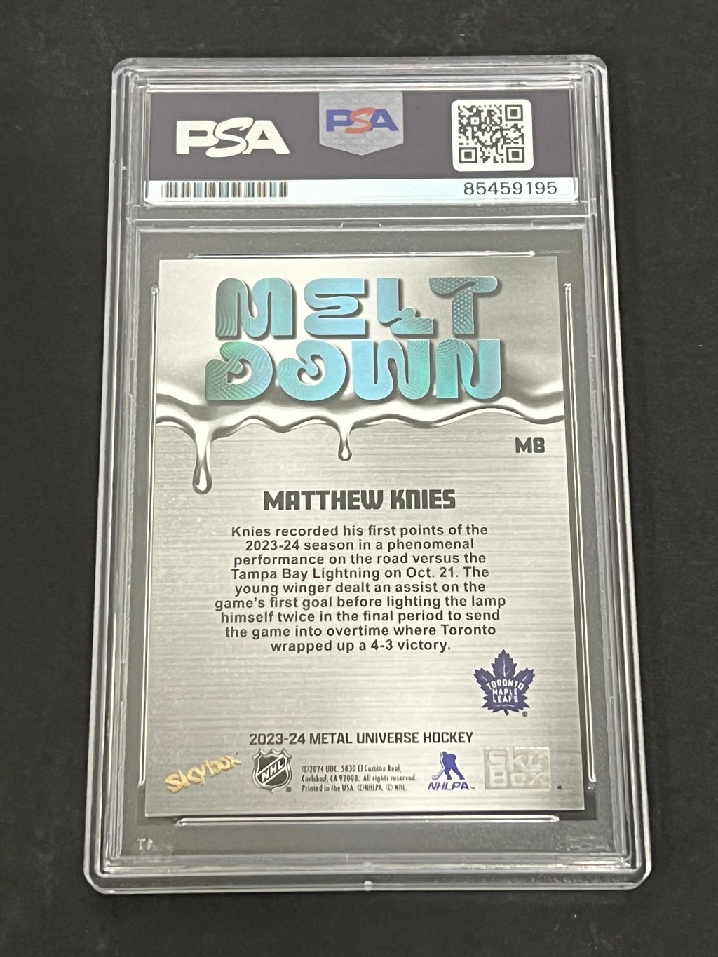 2023-24 Skybox Metal Universe Meltdown #M8 Matthew Knies Signed Card AUTO PSA slabbed Maple Leafs