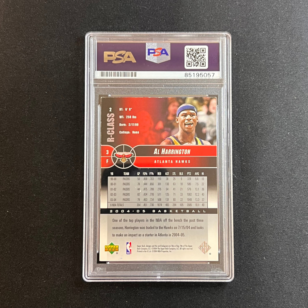 2003-04 Upper Deck B-Class #2 Al Harrington Signed Card AUTO PSA Slabbed Pacers
