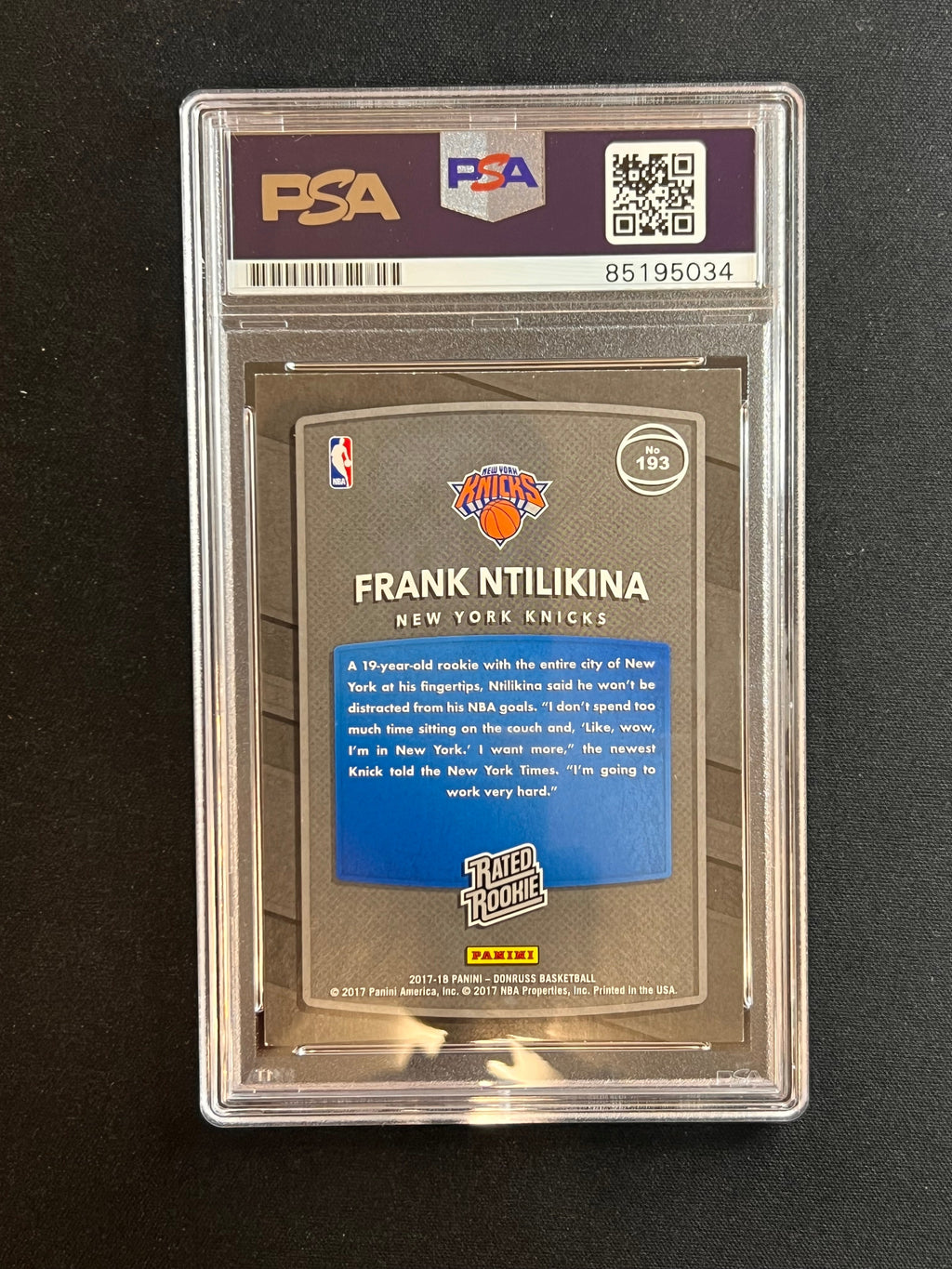 2017-18 Panini Donruss #193 Frank Ntilikina Signed Card AUTO PSA Slabbed RC Knicks