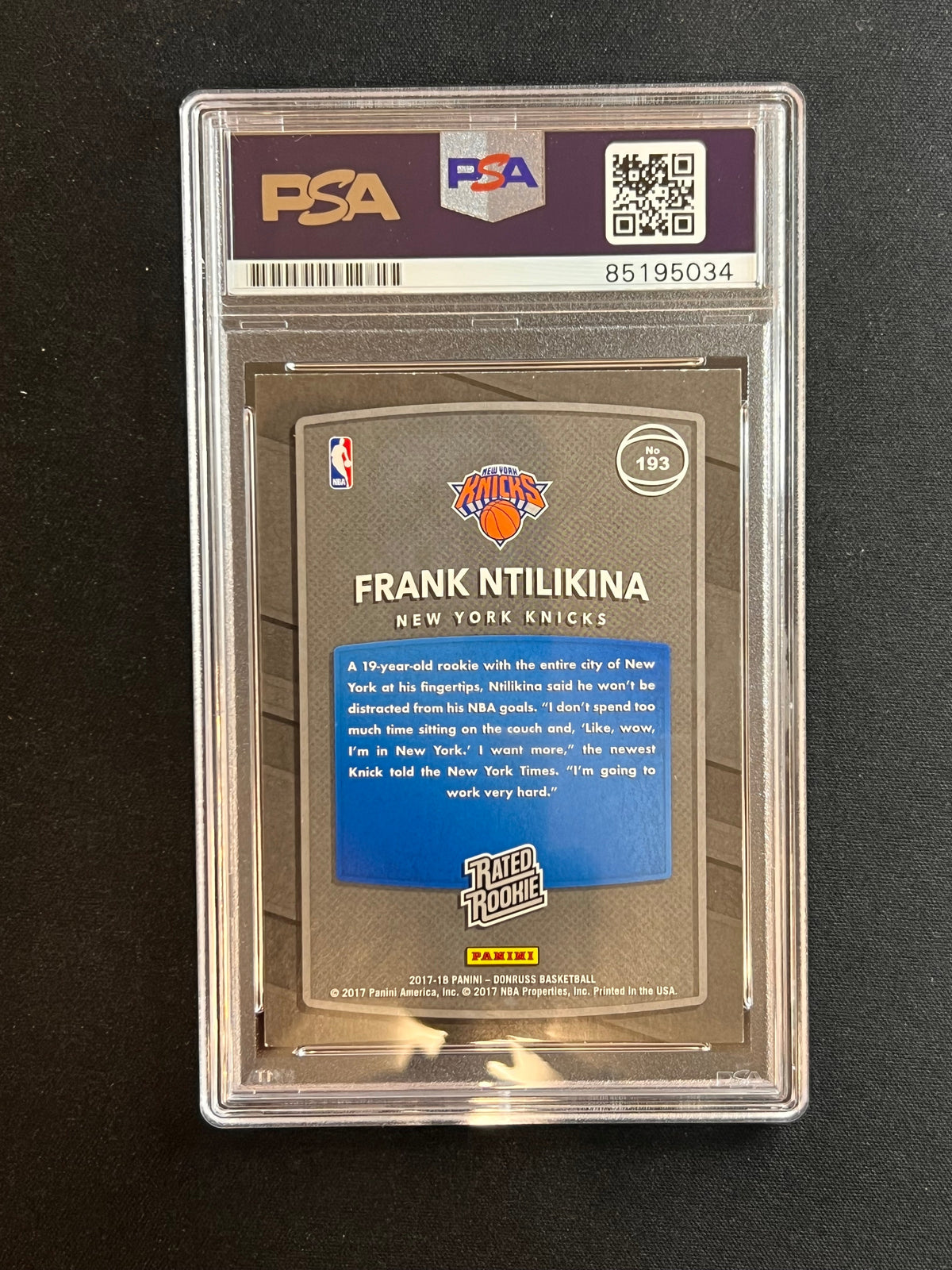 2017-18 Panini Donruss #193 Frank Ntilikina Signed Card AUTO PSA Slabbed RC Knicks