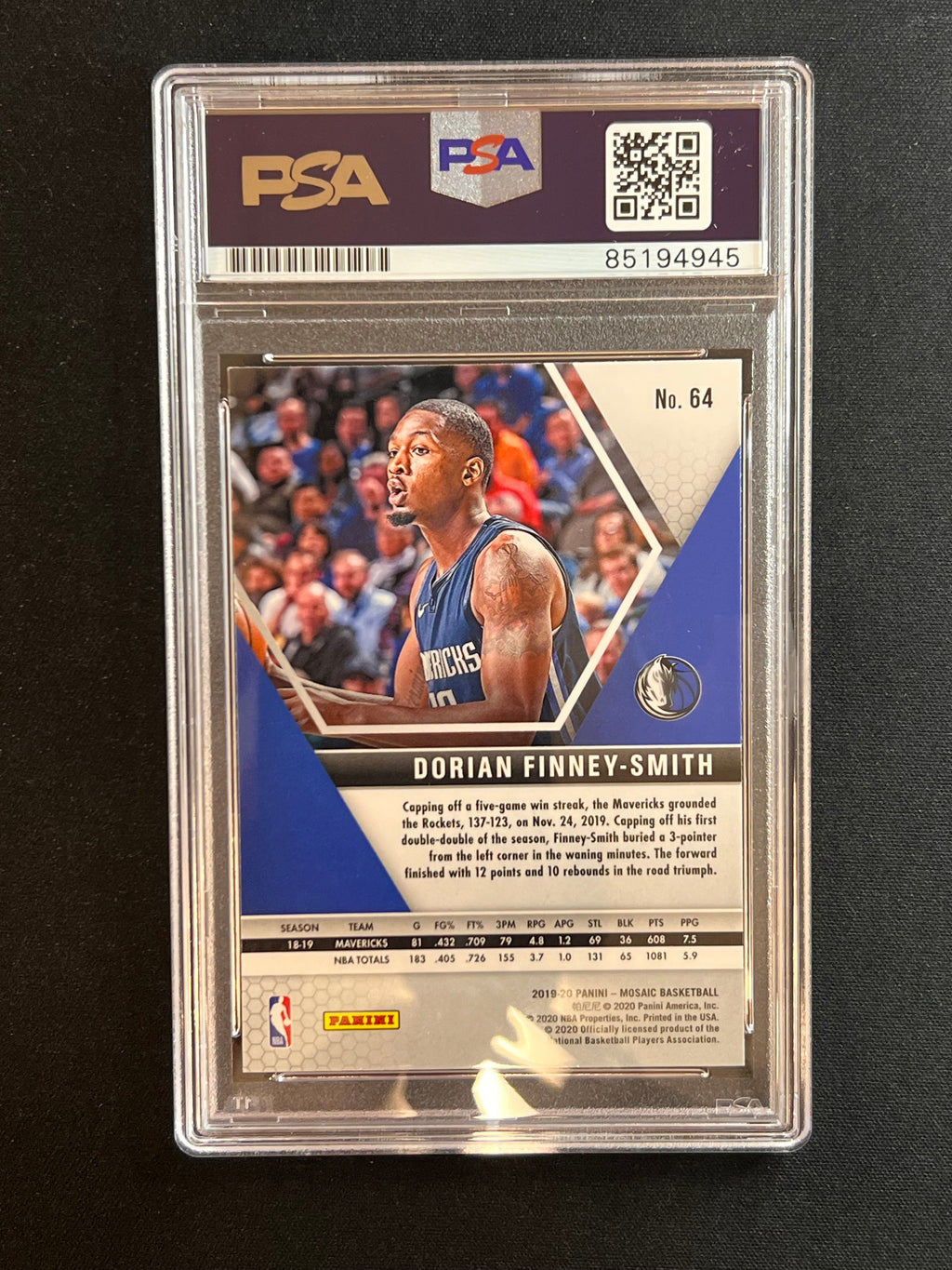 2019-20 Panini Mosaic #64 Dorian Finney-Smith Signed Card AUTO PSA Slabbed Mavericks