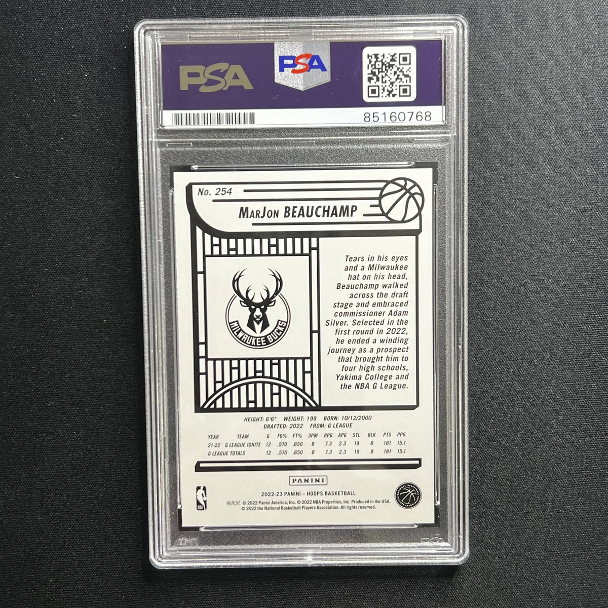 2022-23 Panini Hoops #254 Marjon Beauchamp Signed Card AUTO 10 PSA/DNA Slabbed Bucks