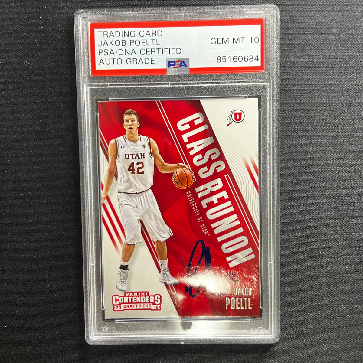 2016-17 Contenders Draft Picks Game Day #9 Jakob Poeltl Signed Card AUTO 10 PSA Slabbed Utah
