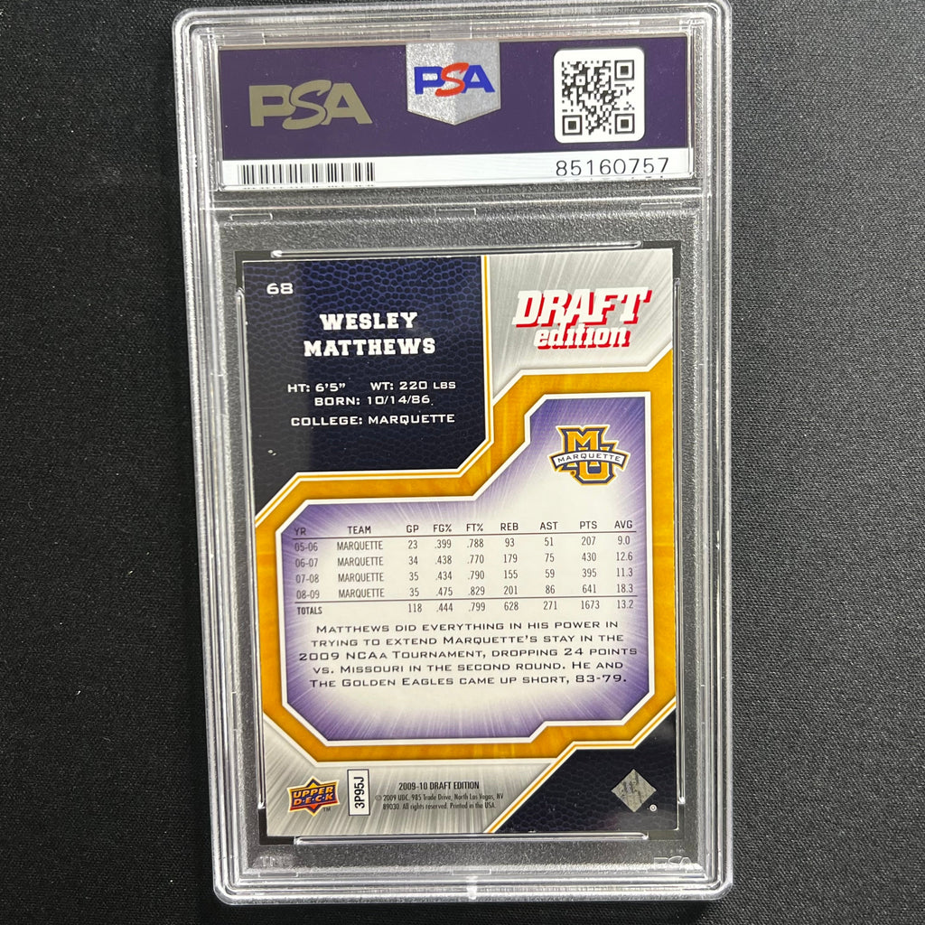 2009-10 Upper Deck Draft Edition #68 Wesley Matthews Signed Card AUTO 10 PSA Slabbed Marquette