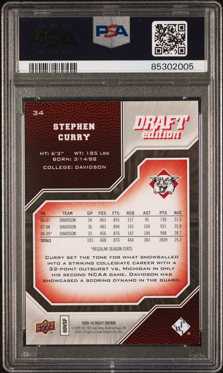 2009 UD Draft Edition #34 Stephen Curry Signed Card PSA 9 AUTO 9 PSA Slabbed Warriors