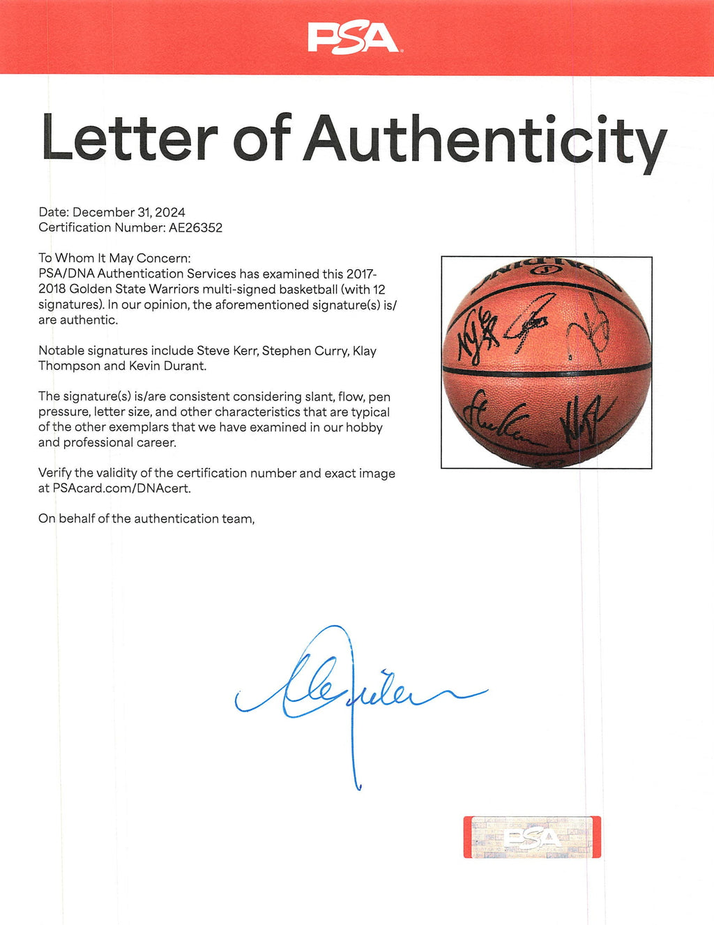 2017-18 Golden State Warriors Team signed Basketball PSA/DNA LOA Warriors autographed