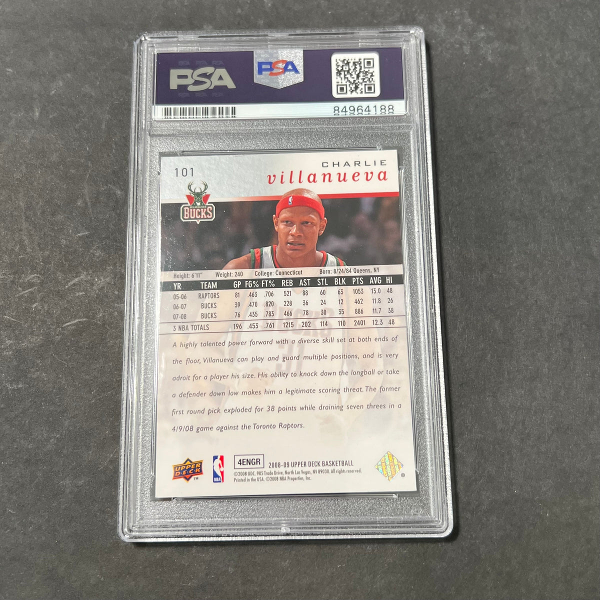 2008-09 Upper Deck First Edition #101 Charlie Villanueva Signed Card AUTO PSA/DNA Slabbed Bucks