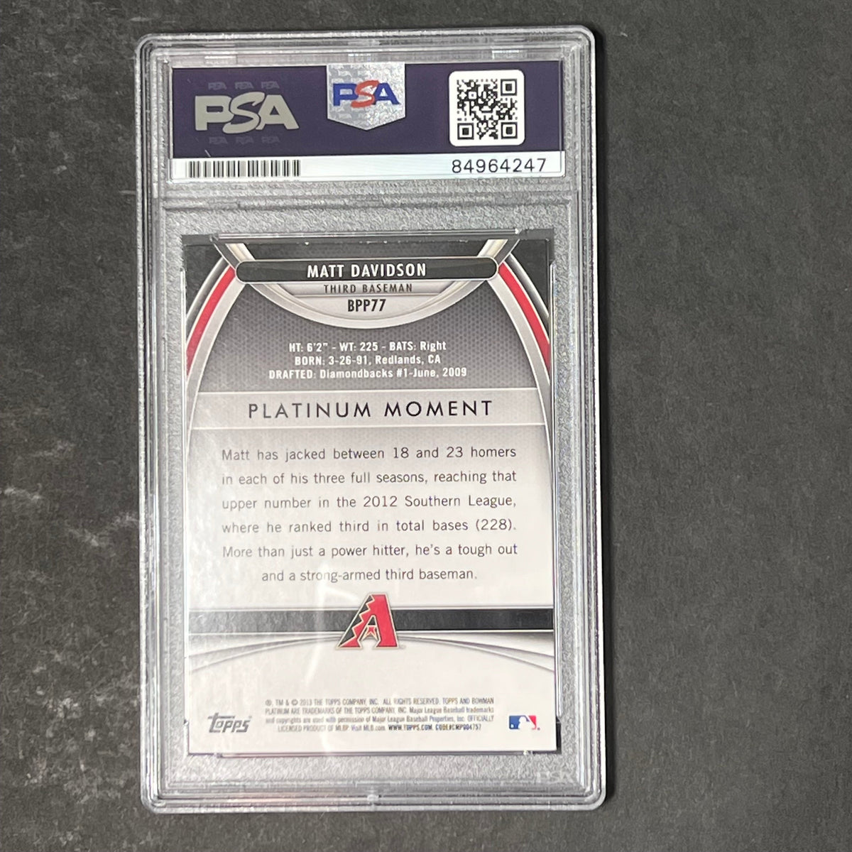 2013 Bowman Platinum Prospects #BPP77 Matt Davidson Signed Card Auto PSA Slabbed White Sox