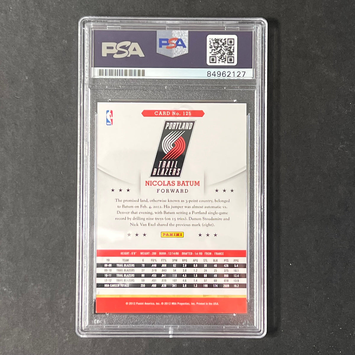 2012-13 NBA Hoops #125 Nicolas Batum Signed Card AUTO PSA Slabbed Blazers