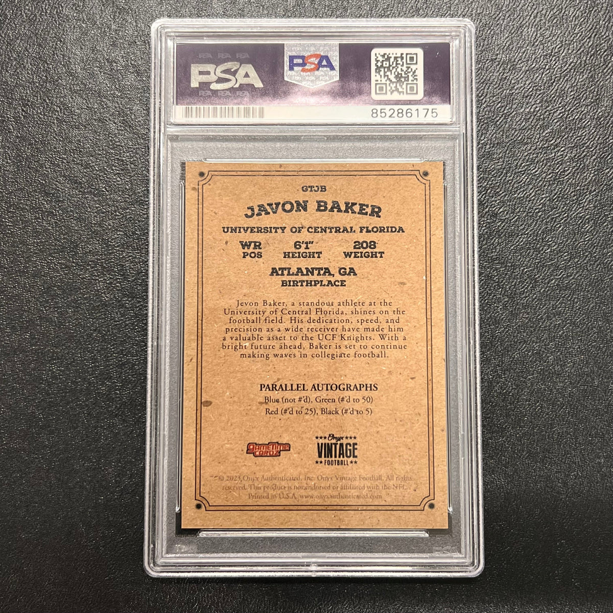 2023 Gametime Vintage Football #GTJB Javon Baker Signed Card AUTO PSA Slabbed Patriots UCF RC