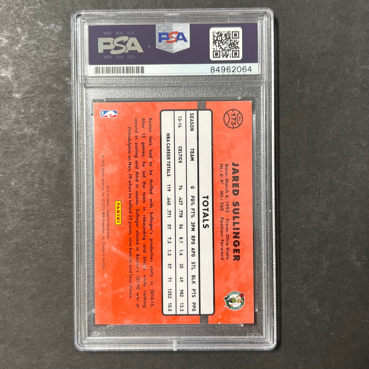 2014 Panini Donruss #173 Jared Sullinger Signed Card AUTO PSA/DNA Slabbed Celtics