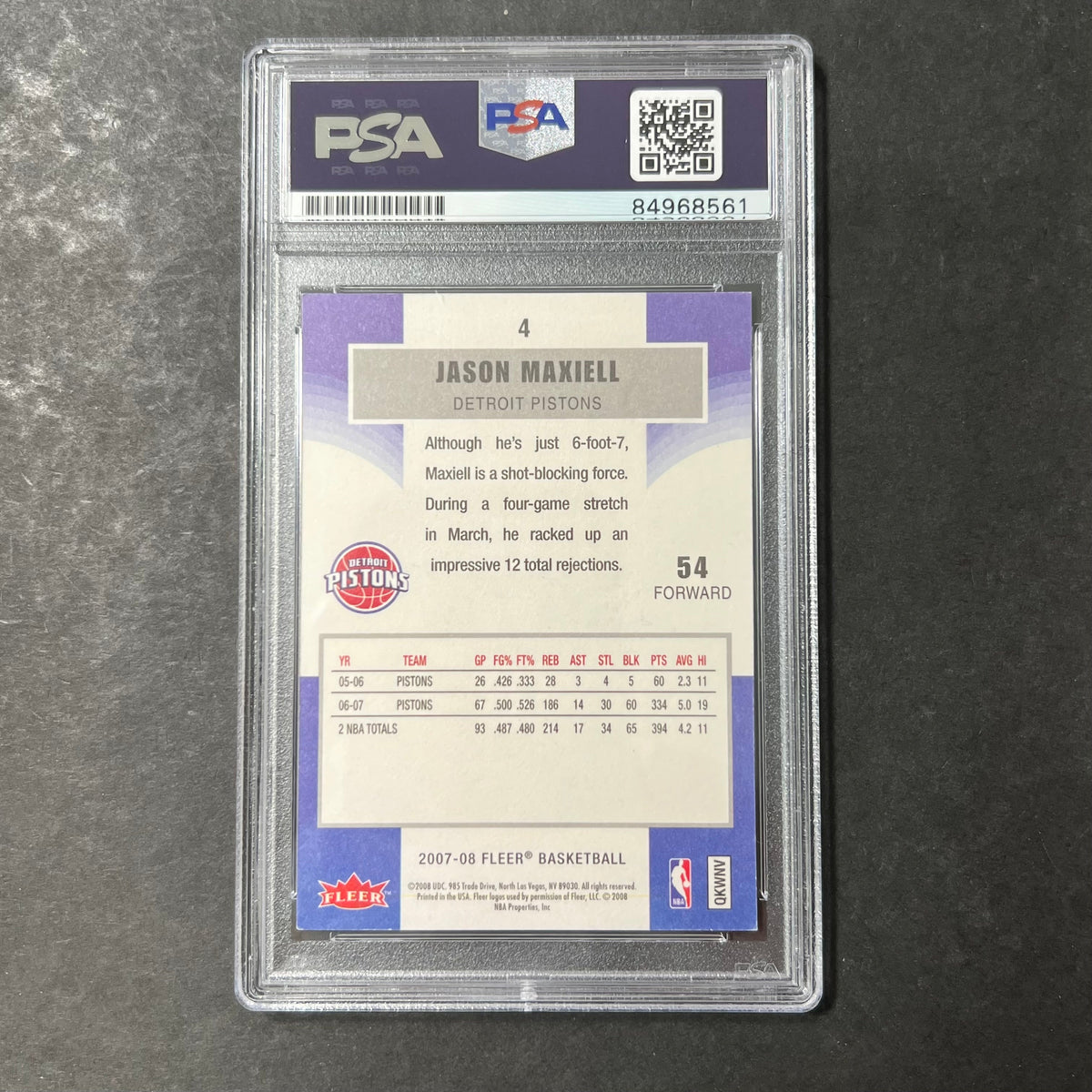 2007-08 Fleer Basketball #4 Jason Maxiell Signed Card PSA Slabbed Pistons