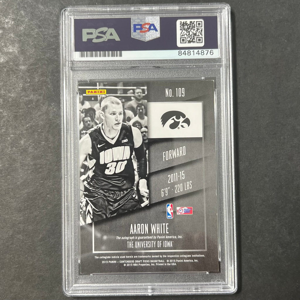 2015 Panini Contenders Draft Picks #109 Aaron White Signed Card AUTO 10 PSA Slabbed Iowa