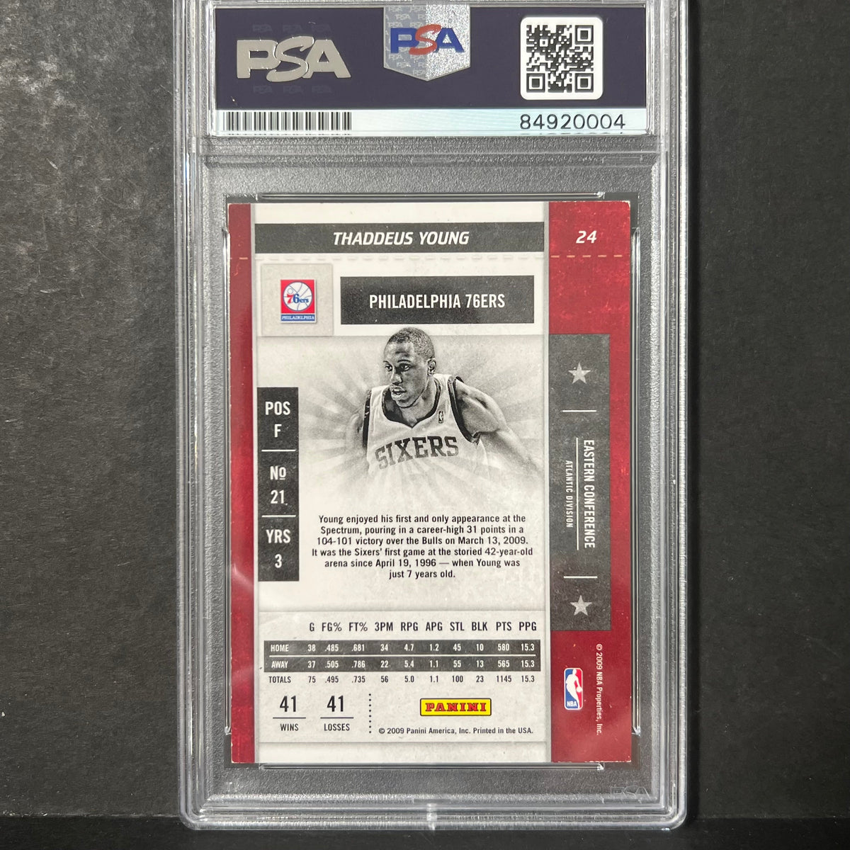 2009 Panini #24 Thaddeus Young Signed Card AUTO PSA Slabbed Sixers