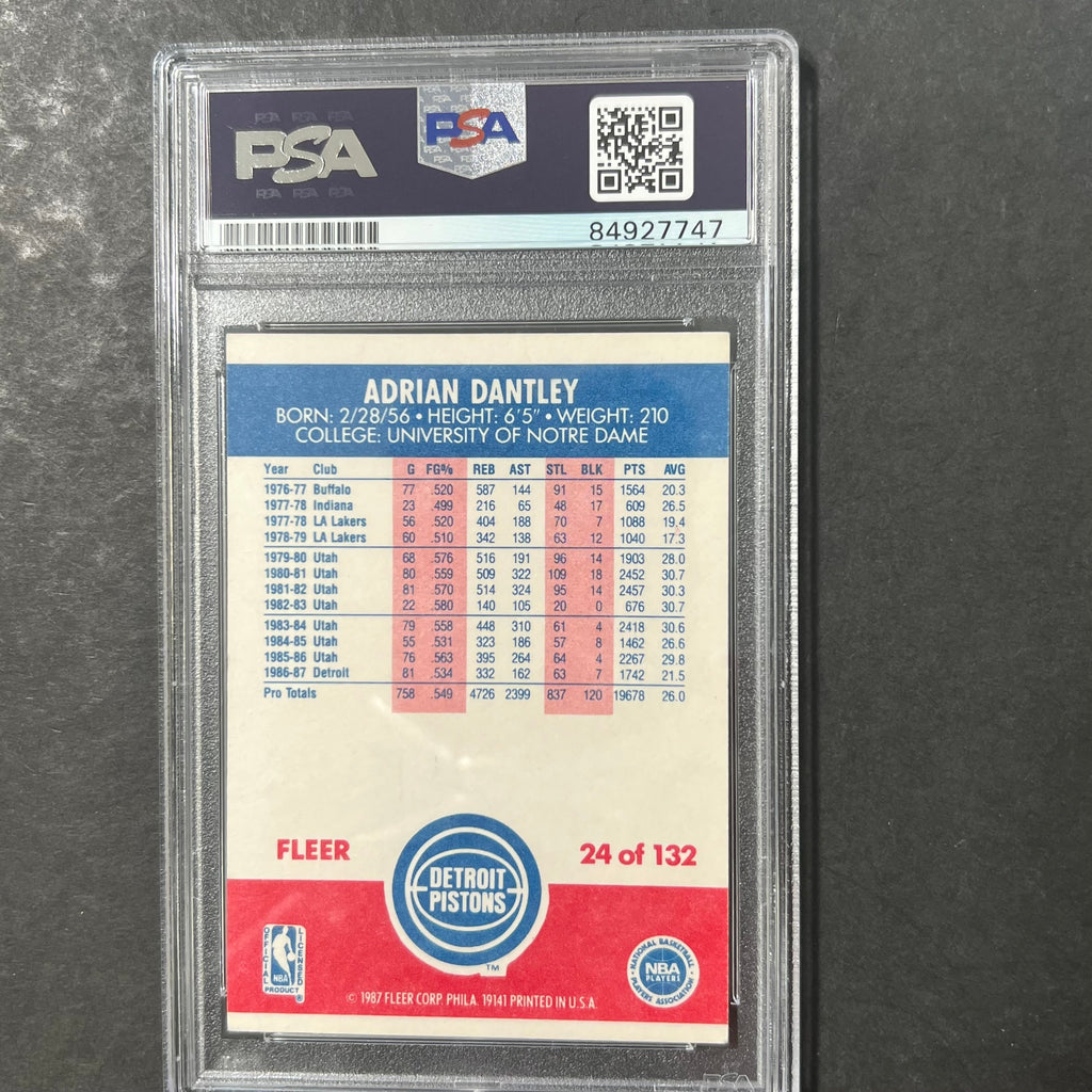 1987-88 Fleer #24 Adrian Dantley Signed Card AUTO 10 PSA Slabbed Pistons