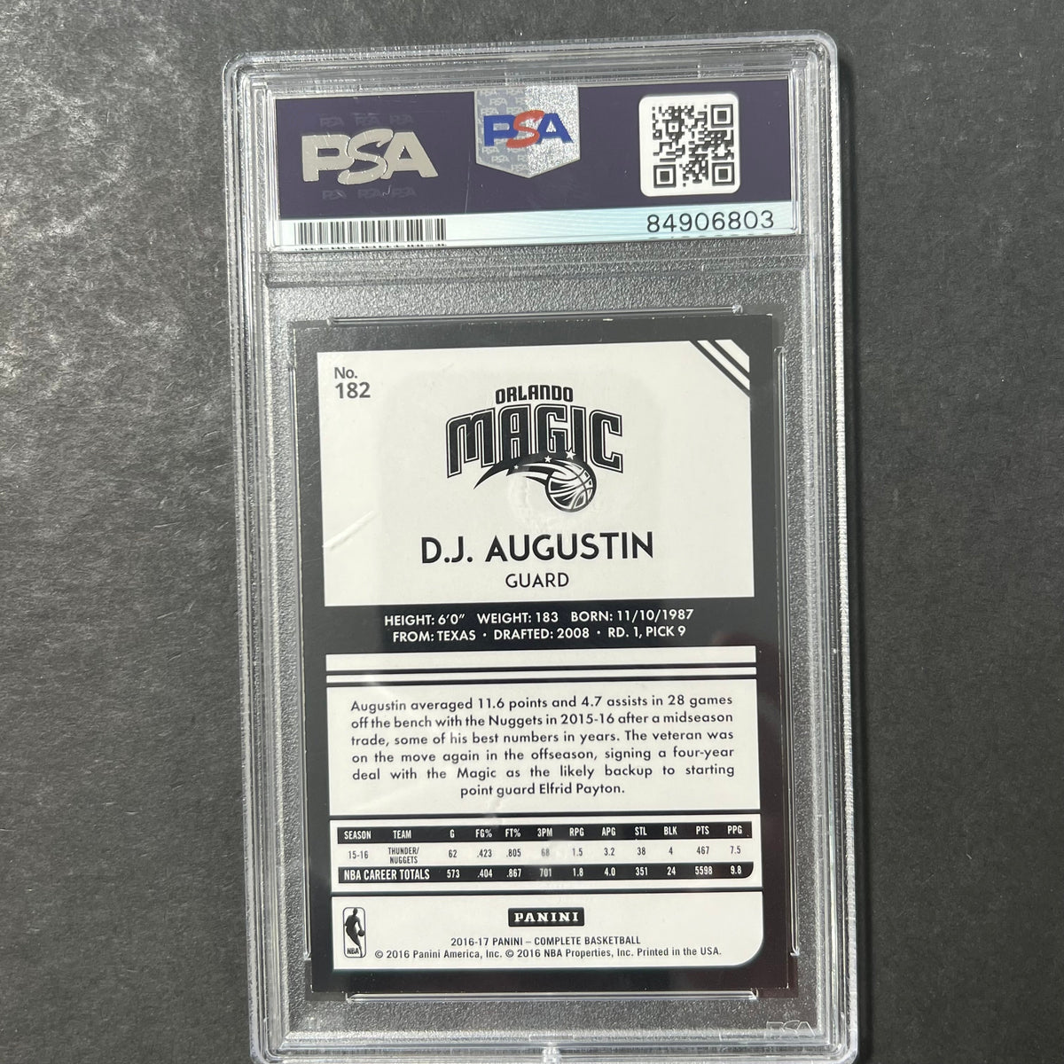 2016-17 Panini Complete #182 DJ Augustin Signed Card AUTO PSA Slabbed Magic