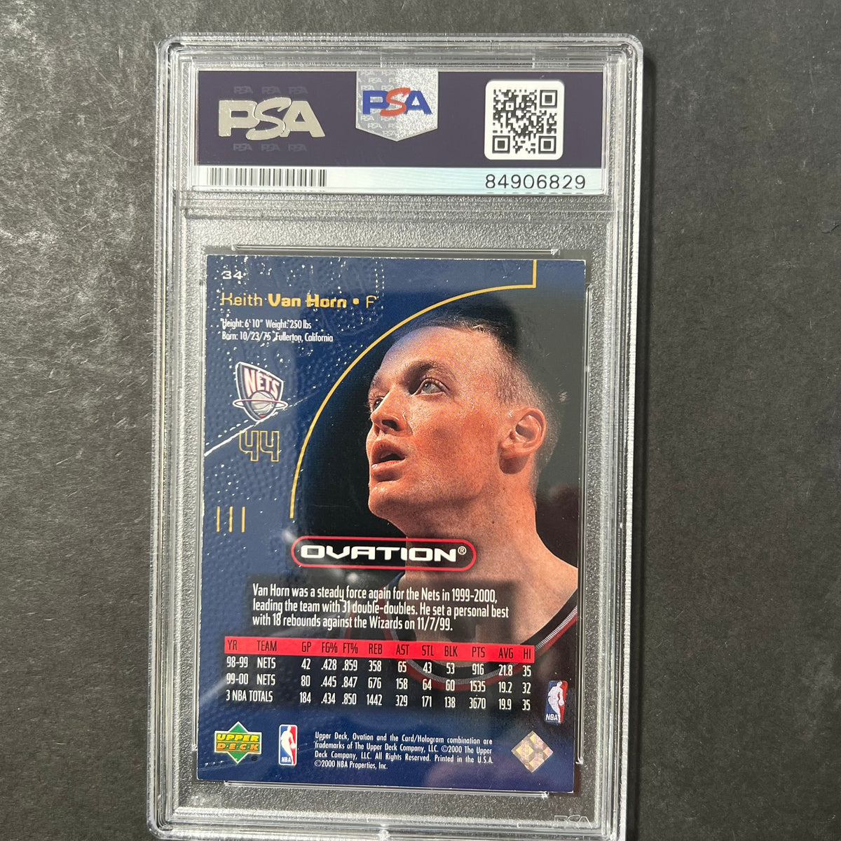 2000-01 Upper Deck Ovation #34 Keith Van Horn Signed Card Auto PSA Slabbed Nets